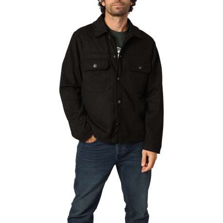 Chemise noire unie à coupe droite avec un col chemise et des manches longues
