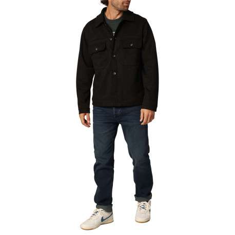 Chemise noire unie à coupe droite avec un col chemise et des manches longues - Image 4
