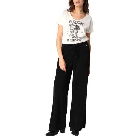 Pantalon noir uni avec deux poches plaquées et une coupe évasée - Image 4