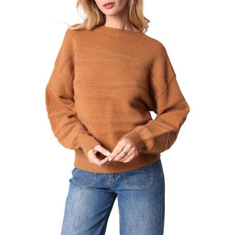 Pull camel uni tricoté avec motif en relief et manches longues