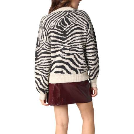 Pull noir et blanc zébré avec un col rond et des manches longues - Image 2
