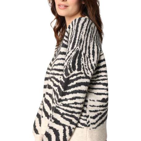 Pull noir et blanc zébré avec un col rond et des manches longues - Image 3