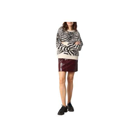 Pull noir et blanc zébré avec un col rond et des manches longues - Image 4