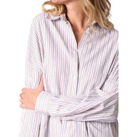 Chemisier multicolore rayé pourvu d'un col chemise et de manches longues - Image 3
