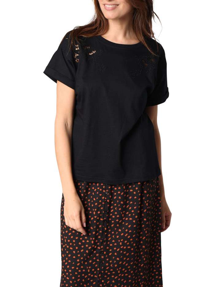 T-shirt en coton noir uni...