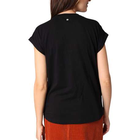 T-shirt en coton noir avec un motif fantaisie en perles et un col v - Image 2