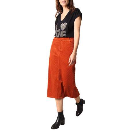 T-shirt en coton noir avec un motif fantaisie en perles et un col v - Image 4