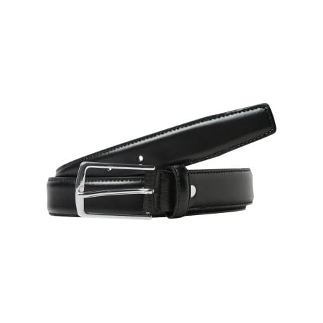 Ceinture en cuir noire unie avec boucle à ardillon chromée
