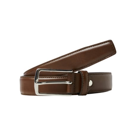 Ceinture en cuir camel unie avec boucle à ardillon chromée