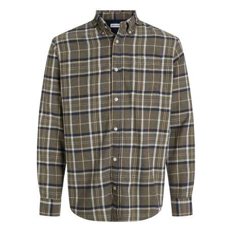 Chemise en coton kaki à carreaux en flanelle avec coupe droite et col américain