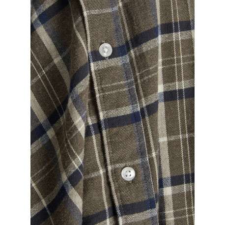 Chemise en coton kaki à carreaux en flanelle avec coupe droite et col américain - Image 2