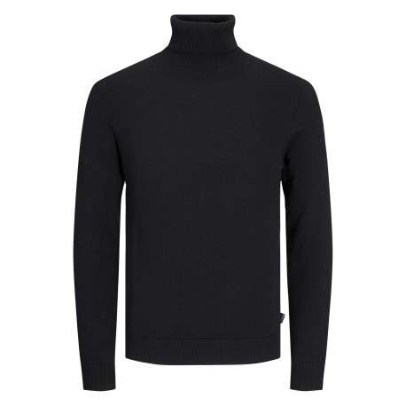 Pull noir en maille fine à coupe ajustée avec col roulé et manches longues