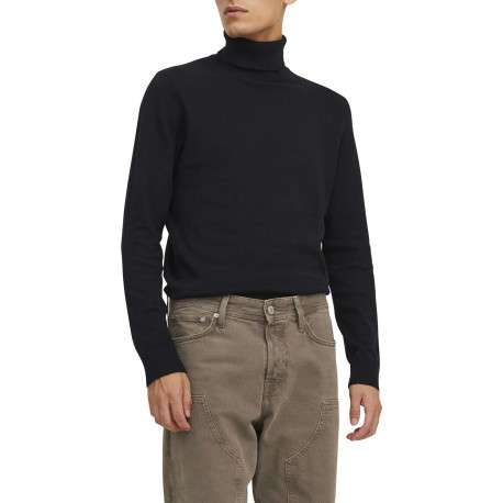 Pull noir en maille fine à coupe ajustée avec col roulé et manches longues - Image 3