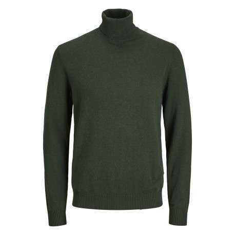 Pull kaki en maille fine à coupe ajustée avec col roulé et manches longues