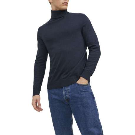 Pull marine en maille fine à coupe ajustée avec col roulé et manches longues - Image 3
