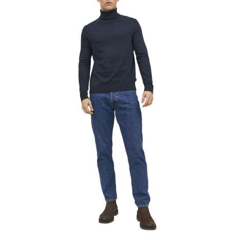 Pull marine en maille fine à coupe ajustée avec col roulé et manches longues - Image 5