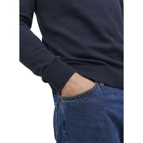 Pull marine en maille fine à coupe ajustée avec col roulé et manches longues - Image 6