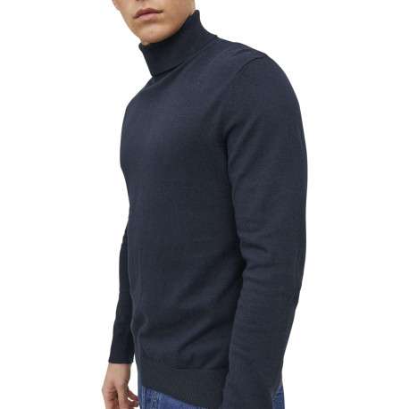 Pull marine en maille fine à coupe ajustée avec col roulé et manches longues - Image 8