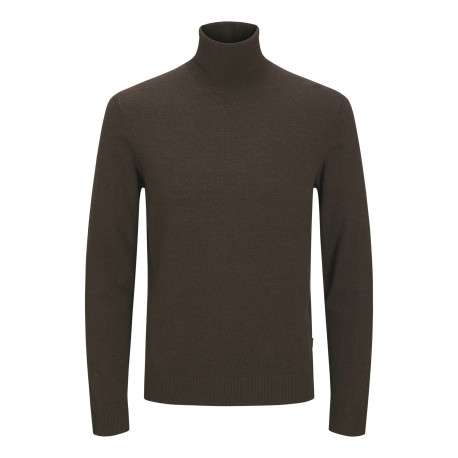 Pull marron en maille fine à coupe ajustée avec col roulé et manches longues