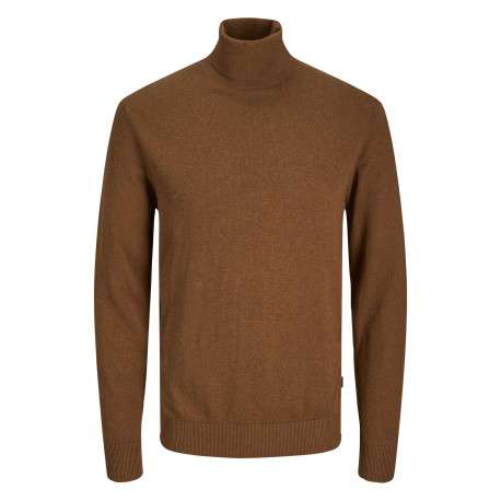 Pull camel en maille fine à coupe ajustée avec col roulé et manches longues