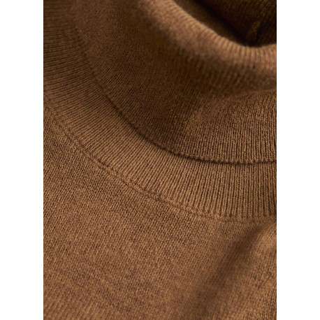 Pull camel en maille fine à coupe ajustée avec col roulé et manches longues - Image 3