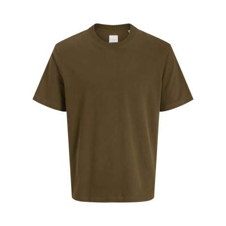 T-shirt manches courtes en coton kaki uni avec une coupe droite