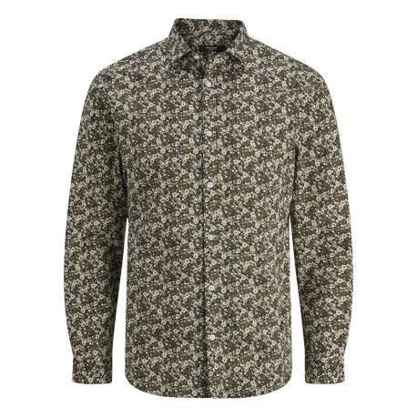 Chemise en coton kaki fleurie à coupe slim avec un col français
