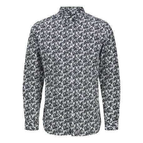 Chemise en coton marine fleurie à coupe slim avec un col français