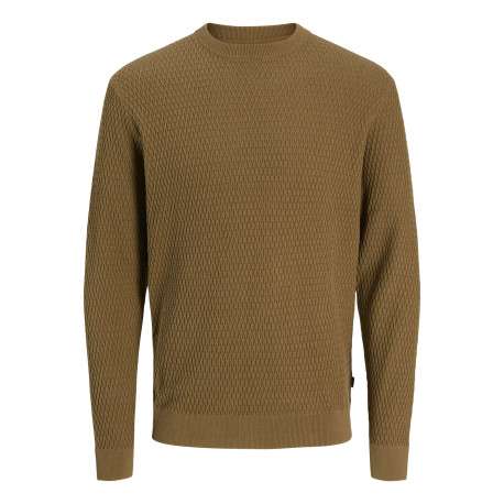 Pull en coton camel à coupe droite en maille avec un col rond