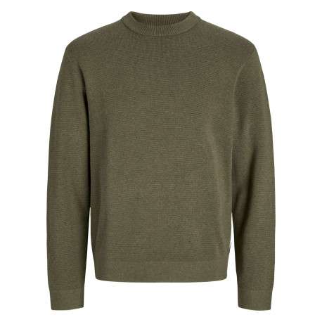 Pull manches longues en coton kaki en maille fine à coupe droite avec col rond
