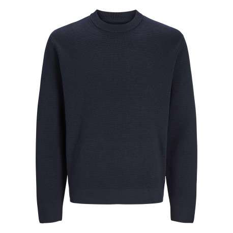 Pull manches longues en coton marine en maille fine à coupe droite avec col rond