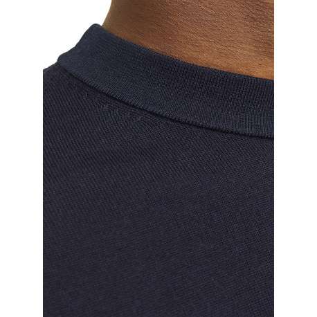 Pull manches longues en coton marine en maille fine à coupe droite avec col rond - Image 6