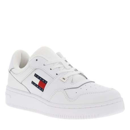 Sneakers blanches avec le logo sur le côté et des lacets plats - Image 3