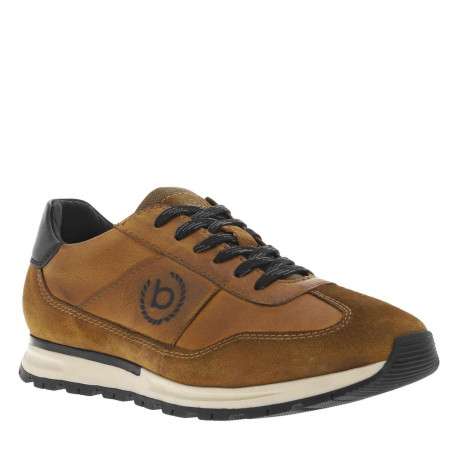 Sneakers en cuir cognac à talon plat avec lacets bicolores et logos de la marque - Image 3