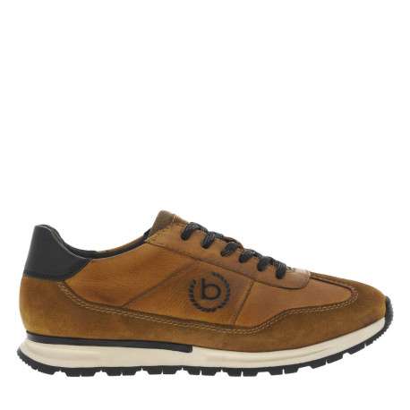 Sneakers en cuir cognac à talon plat avec lacets bicolores et logos de la marque - Image 2