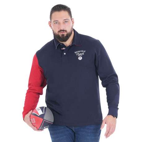 Polo en coton biologique marine bicolore à coupe droite avec un col à revers - Image 2