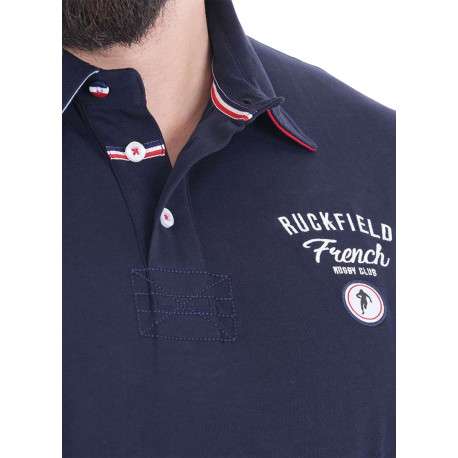 Polo en coton biologique marine bicolore à coupe droite avec un col à revers - Image 3