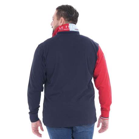 Polo en coton biologique marine bicolore à coupe droite avec un col à revers - Image 7