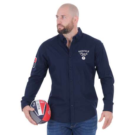 Chemise en coton biologique marine unie à coupe ajustée avec un col boutonné - Image 2