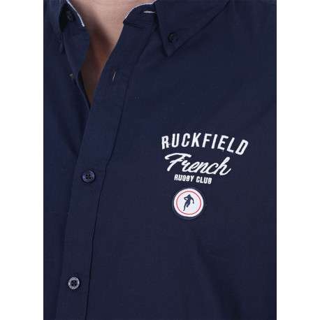 Chemise en coton biologique marine unie à coupe ajustée avec un col boutonné - Image 3