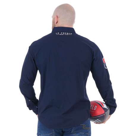 Chemise en coton biologique marine unie à coupe ajustée avec un col boutonné - Image 7