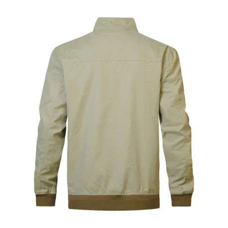 Blouson zippé en coton mélangé vert tilleul uni et taille élastiquée - Image 2