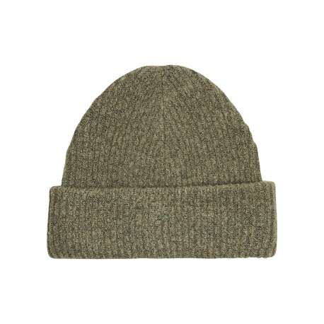 Bonnet kaki uni en maille effet côtelé et large revers