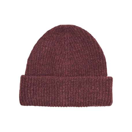 Bonnet bordeaux uni en maille effet côtelé et large revers
