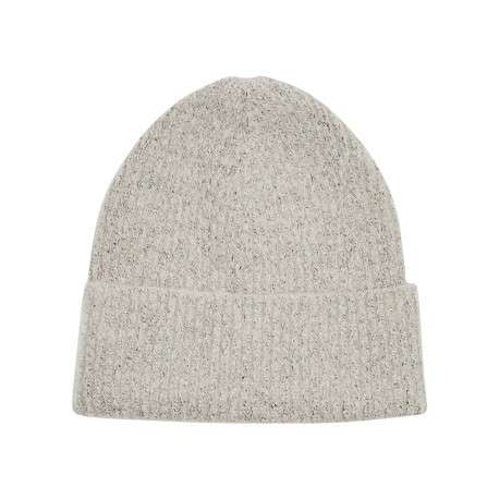 Bonnet écru uni avec large revers et incrustation de fils lurex