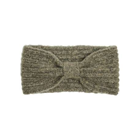 Bonnet cache-oreilles kaki uni en maille côtelée épaisse et noeud effet papillon