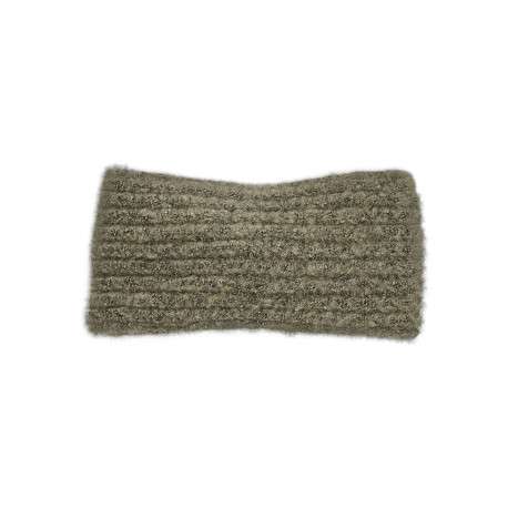 Bonnet cache-oreilles kaki uni en maille côtelée épaisse et noeud effet papillon - Image 2