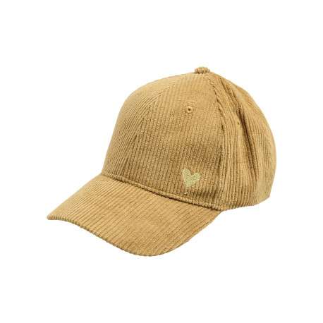 Casquette en coton camel unie avec un coeur brodé en fils lurex