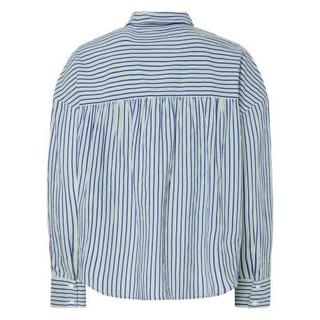 Chemise en coton biologique rayée bleue et verte avec boutonnière à l'avant - Image 2