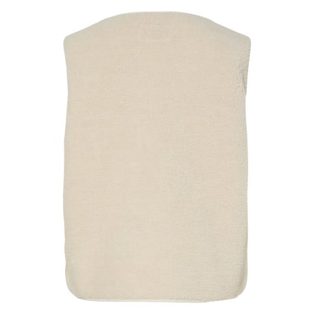 Veste beige unie sans manche avec un col v et boutons-pression à l'avant - Image 2